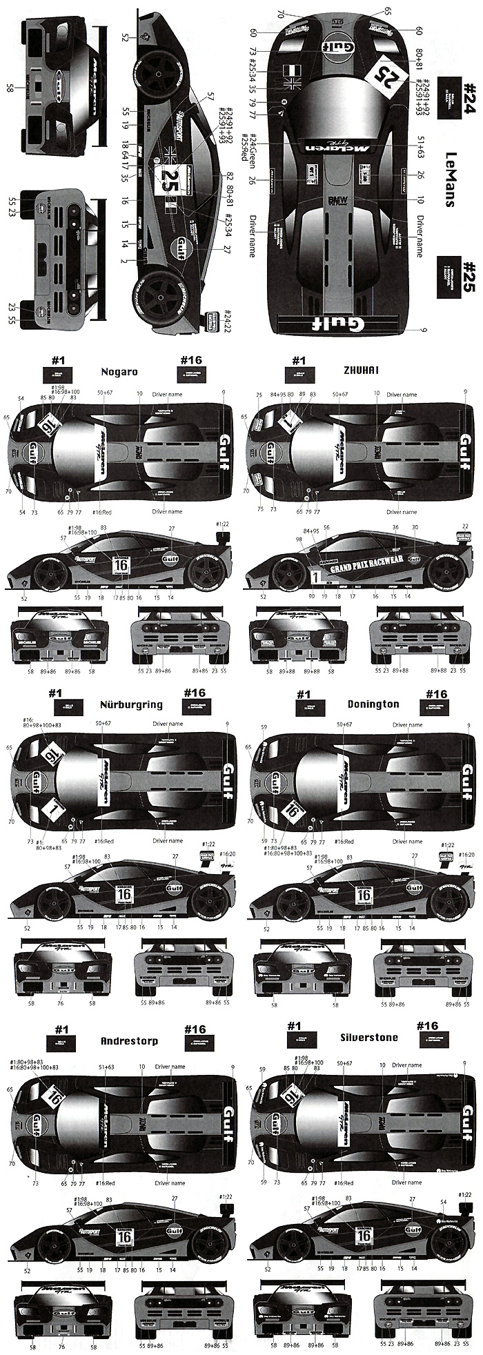 マクラーレン F1-GTR Gulf #24/25 LM #1/16 BPR 1995 デカール (タブデザイン 1/24 デカール No.TABU-24044) 商品画像_3