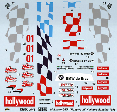 マクラーレン F1-GTR Hollywood #01 4Hours Brasilia 1996 デカール (タブデザイン 1/24 デカール No.TABU-24048) 商品画像