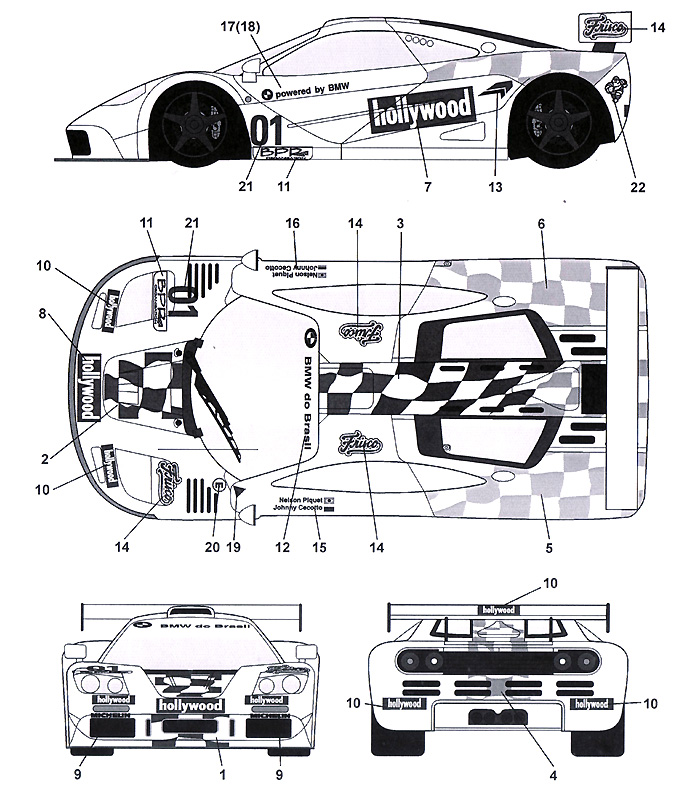 マクラーレン F1-GTR Hollywood #01 4Hours Brasilia 1996 デカール (タブデザイン 1/24 デカール No.TABU-24048) 商品画像_2