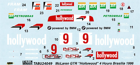 マクラーレン F1-GTR Hollywood #09 4Hours Brasilia 1996 デカール (タブデザイン 1/24 デカール No.TABU-24049) 商品画像