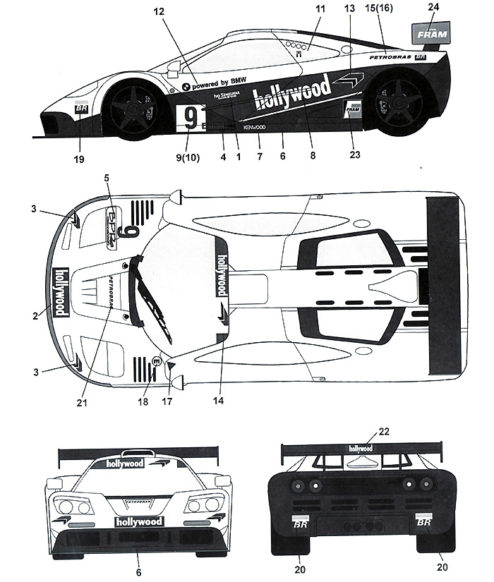 マクラーレン F1-GTR Hollywood #09 4Hours Brasilia 1996 デカール (タブデザイン 1/24 デカール No.TABU-24049) 商品画像_2