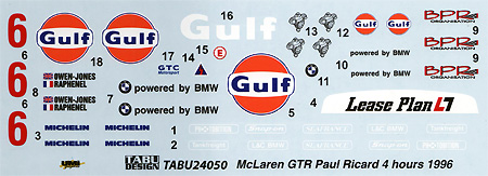 マクラーレン F1-GTR Gulf white #6 Paul Ricard 4Hours 1996 デカール (タブデザイン 1/24 デカール No.TABU-24050) 商品画像