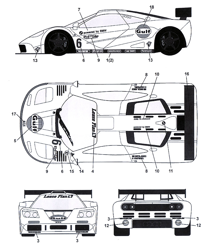 マクラーレン F1-GTR Gulf white #6 Paul Ricard 4Hours 1996 デカール (タブデザイン 1/24 デカール No.TABU-24050) 商品画像_2