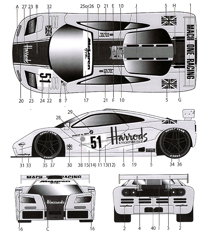 マクラーレン F1-GTR HARRODS #9 ルマン 1995 デカール (タブデザイン 1/24 デカール No.TABU-24051) 商品画像_2