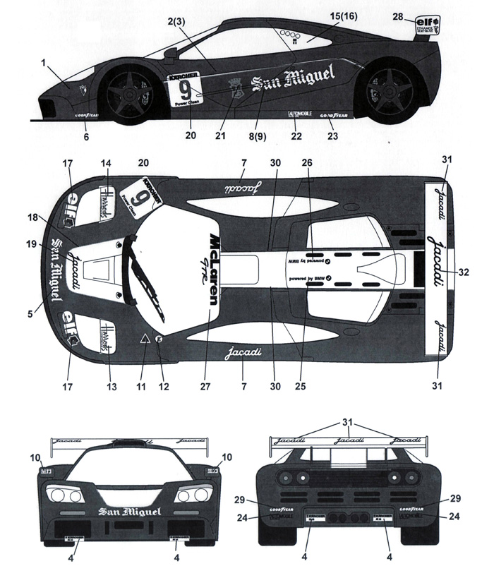 マクラーレン F1-GTR Sun Miguel #9 珠海 3hour 1995 デカール (タブデザイン 1/24 デカール No.TABU-24054) 商品画像_2