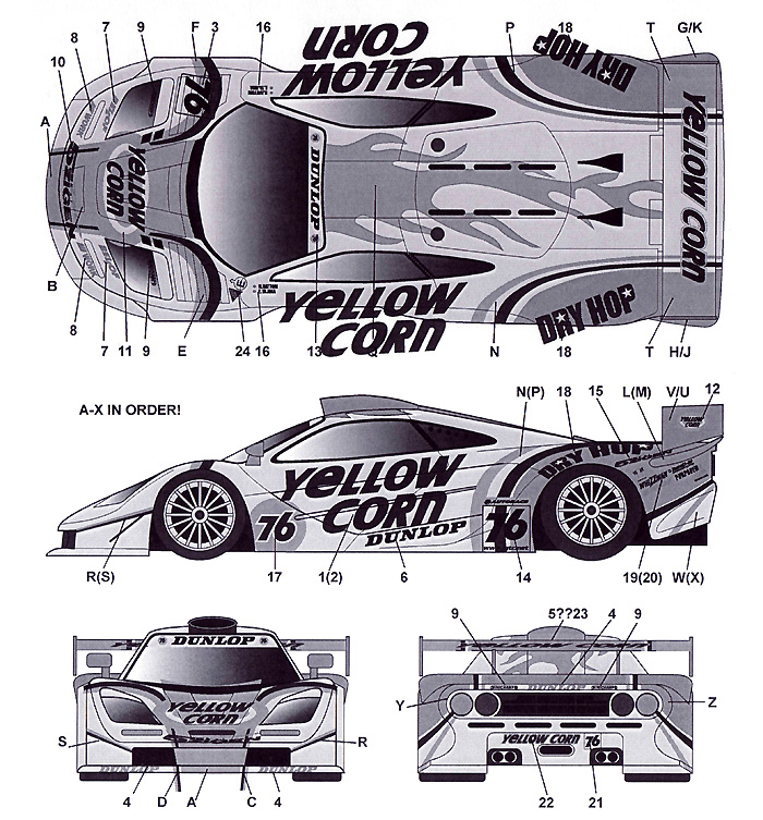マクラーレン F1-GTR Yellow Corn #76 JGTC 2002 デカール (タブデザイン 1/24 デカール No.TABU-24056) 商品画像_2