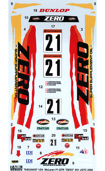 マクラーレン F1-GTR ZERO #21 JGTC 2000 デカール (タブデザイン 1/24 デカール No.TABU-24057) 商品画像