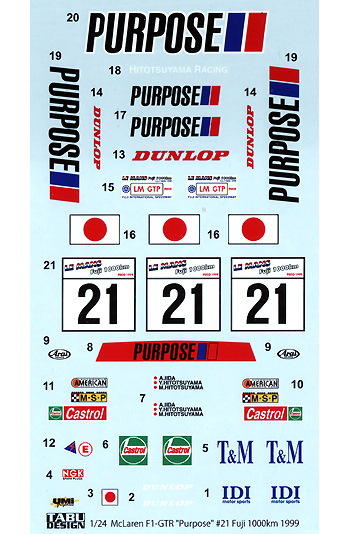 マクラーレン F1-GTR Purpose #21 Fuji 1000km 1999 デカール (タブデザイン 1/24 デカール No.TABU-24058) 商品画像