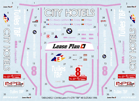 マクラーレン F1-GTR TBF #8 鈴鹿 1996 デカール (タブデザイン 1/24 デカール No.TABU-24052) 商品画像