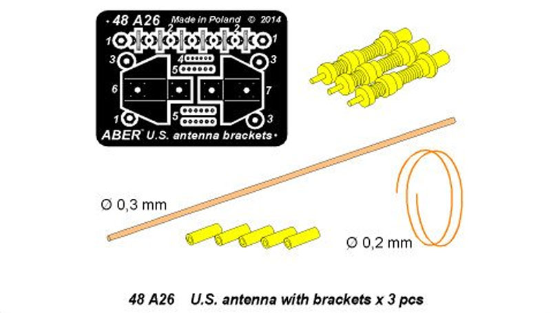 アメリカ 戦車用 アンテナ (3本) エッチング (アベール 1/48 AFV用 アクセサリーパーツ No.48A026) 商品画像_2