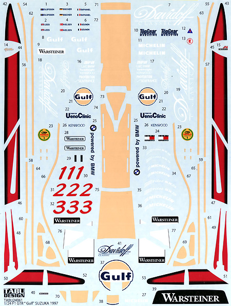 マクラーレン F1 GTR Gulf SUZUKA 1997 デカール (タブデザイン 1/24 デカール No.TABU-24061) 商品画像