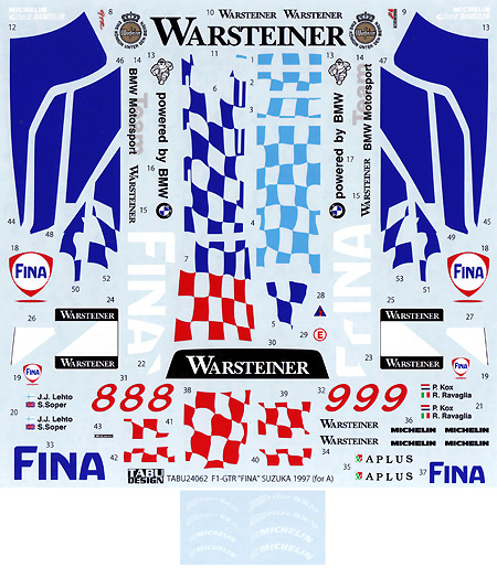 マクラーレン F1 GTR FINA SUZUKA 1997 デカール (タブデザイン 1/24 デカール No.TABU-24062) 商品画像