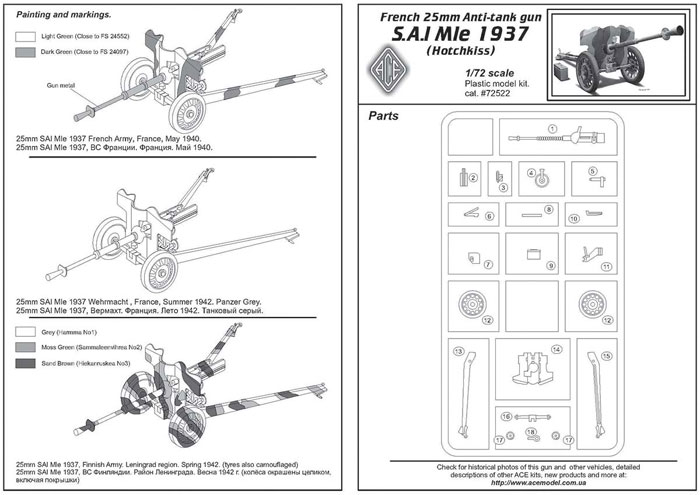 フランス 25mm 対戦車砲 S.A.I Mle 1937年型 プラモデル (エース 1/72 ミリタリー No.72522) 商品画像_2