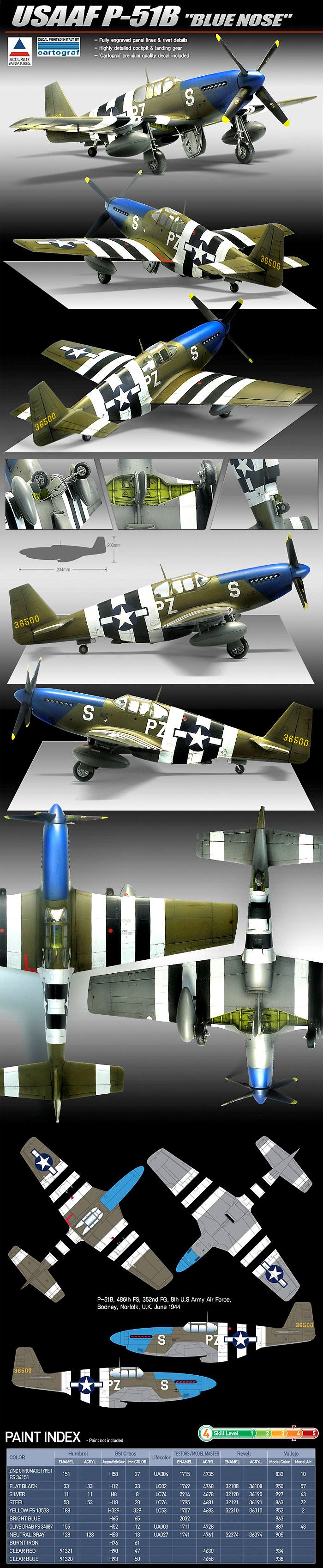 USAAF P-51B マスタング BLUE NOSE プラモデル (アカデミー 1/48 Scale Aircrafts No.12303) 商品画像_2