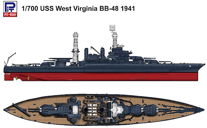 米国海軍 戦艦 BB-48 ウェスト・ヴァージニア 1941 プラモデル (ピットロード 1/700 スカイウェーブ W シリーズ No.W165) 商品画像_1