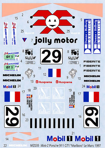 ポルシェ 911 GT1 #29 ルマン 1997 デカール (MZデカール ミニッツレーサー対応 オリジナルデカール No.MZ0035) 商品画像