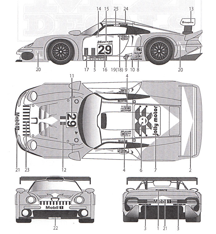 ポルシェ 911 GT1 #29 ルマン 1997 デカール (MZデカール ミニッツレーサー対応 オリジナルデカール No.MZ0035) 商品画像_1