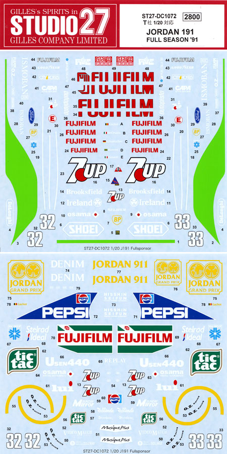 ジョーダン 191 フルシーズン 1991 デカール デカール (スタジオ27 F-1 オリジナルデカール No.DC1072) 商品画像