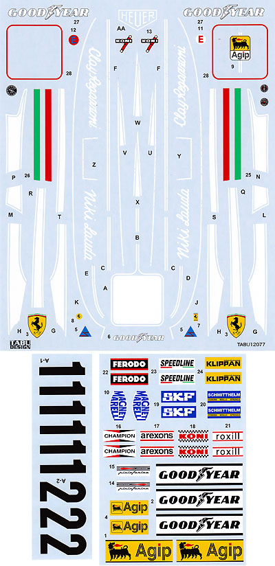 フェラーリ 312T 1975/1976 デカール デカール (タブデザイン 1/12 デカール No.TABU-12077) 商品画像