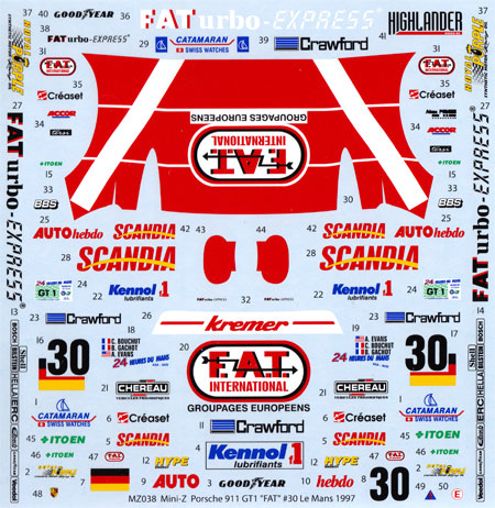 ポルシェ 911 GT1 FAT #30 ル・マン 1997 デカール (MZデカール ミニッツレーサー対応 オリジナルデカール No.MZ0038) 商品画像