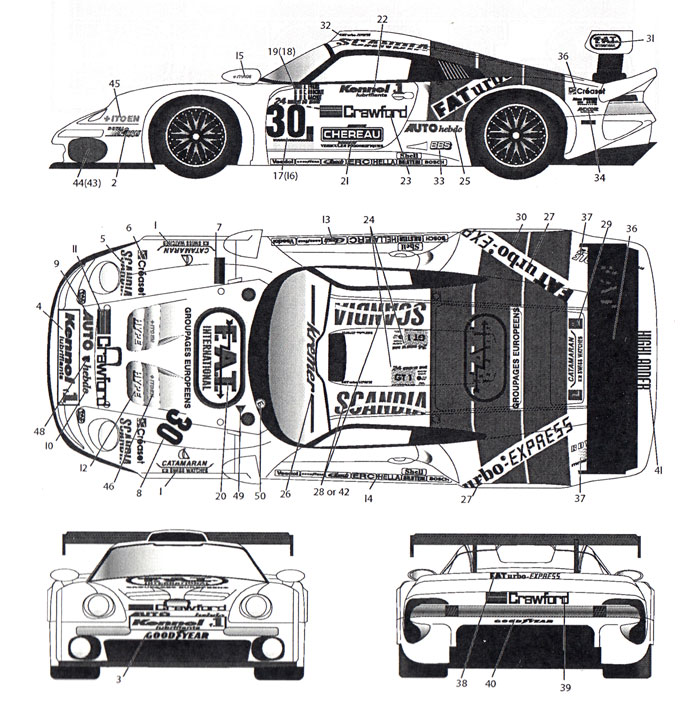 ポルシェ 911 GT1 FAT #30 ル・マン 1997 デカール (MZデカール ミニッツレーサー対応 オリジナルデカール No.MZ0038) 商品画像_1