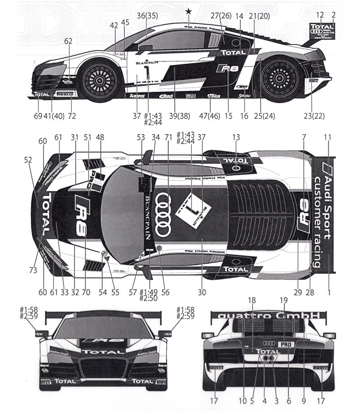 アウディ R8 WRT #1/#2 Spa 2014 デカール (MZデカール ミニッツレーサー対応 オリジナルデカール No.MZ0039) 商品画像_1