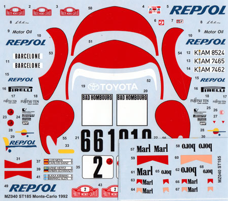 トヨタ セリカ GT Four (ST185) モンテカルロ 1992 デカール (MZデカール ミニッツレーサー対応 オリジナルデカール No.MZ040) 商品画像