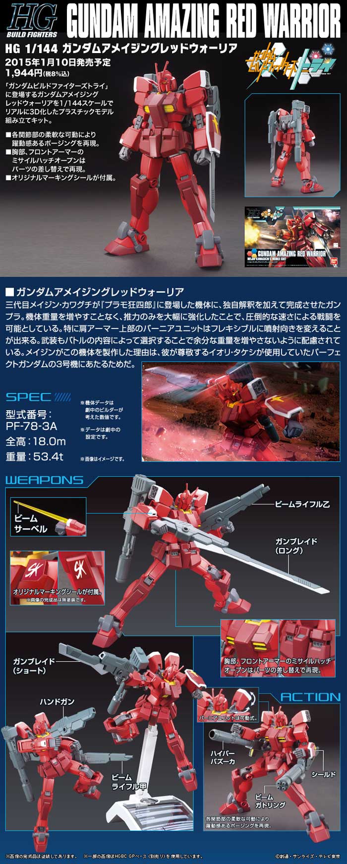 ガンダムアメイジングレッドウォーリア プラモデル (バンダイ HGBF ガンダムビルドファイターズ No.026) 商品画像_3