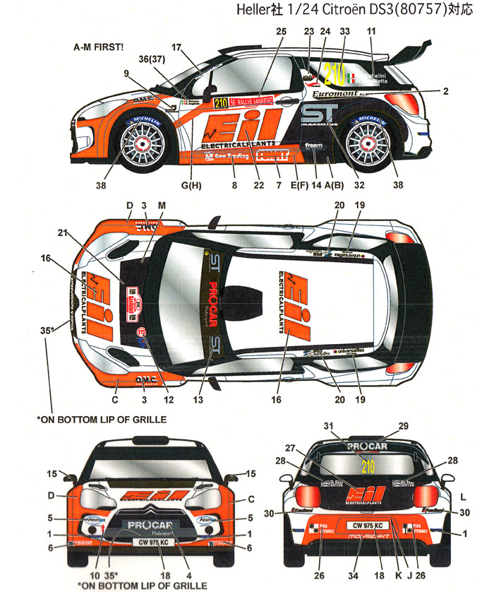 シトロエン DS3 Eil #210 ラリー・サンレモ 2014 デカール (スタジオ27 ラリーカー オリジナルデカール No.DC1078) 商品画像_1