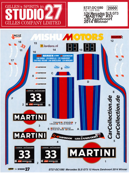 メルセデス SLS GT3 MARTINI #33 ザンフォールト 24時間 2014 Winner デカール (スタジオ27 ツーリングカー/GTカー オリジナルデカール No.DC1080) 商品画像