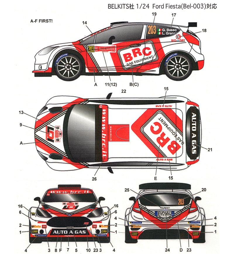 フォード フィエスタ BRC #203 ラリー サンレモ 2014 デカール (スタジオ27 ラリーカー オリジナルデカール No.DC1084) 商品画像_1