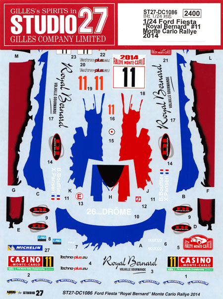 フォード フィエスタ Royal Bernard #11 モンテカルロ ラリー 2014 デカール (スタジオ27 ラリーカー オリジナルデカール No.DC1086) 商品画像