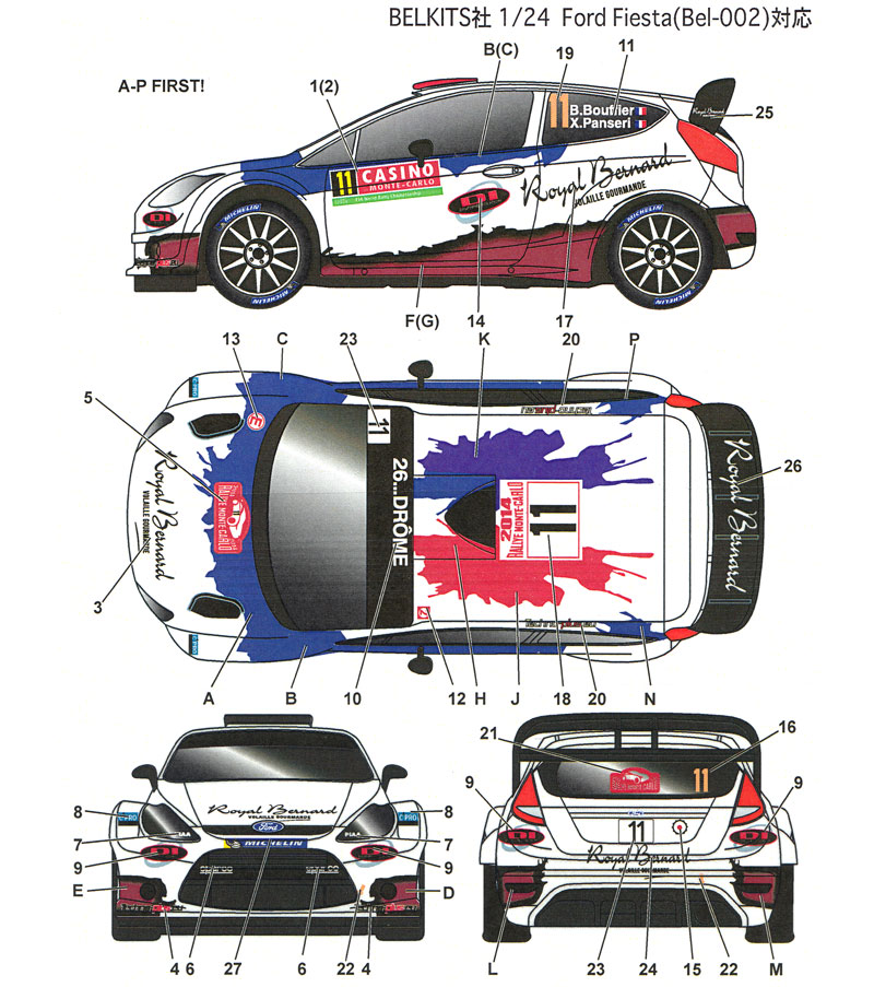 フォード フィエスタ Royal Bernard #11 モンテカルロ ラリー 2014 デカール (スタジオ27 ラリーカー オリジナルデカール No.DC1086) 商品画像_1