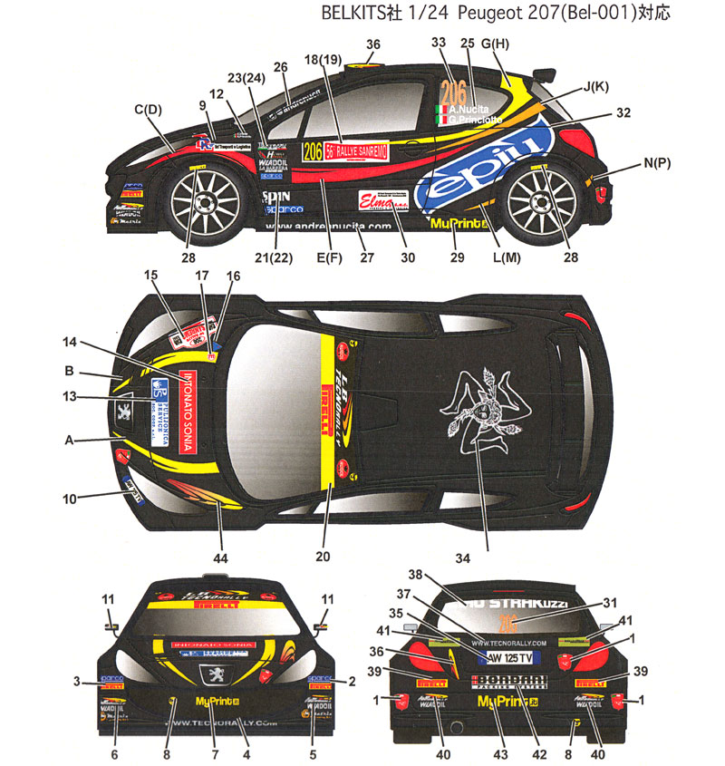 プジョー 207 EPIU #206 ラリーサンレモ 2014 (2nd) デカール (スタジオ27 ラリーカー オリジナルデカール No.DC1088) 商品画像_1