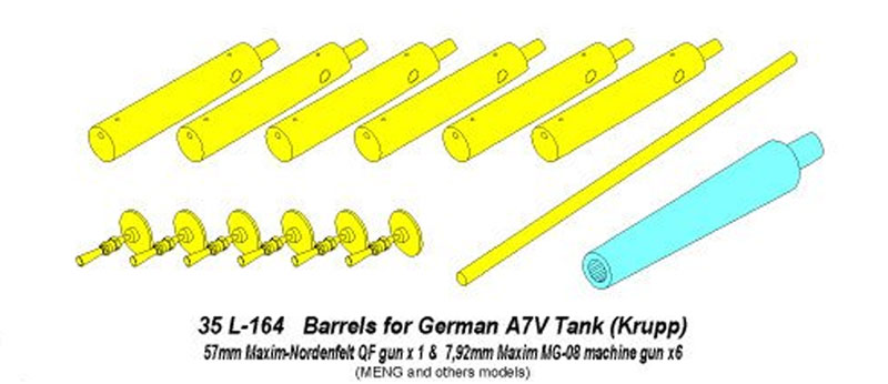 ドイツ A7V戦車用 砲身&機銃セット メタル (アベール 1/35 AFV用 砲身パーツ No.35L-164) 商品画像_1