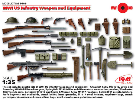 WW1 アメリカ歩兵 ウエポン & 装備 プラモデル (ICM 1/35 ミリタリービークル・フィギュア No.35688) 商品画像