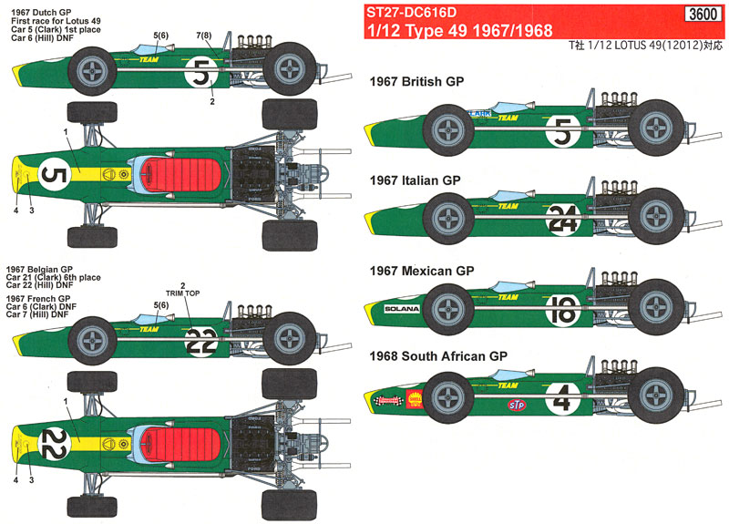 ロータス Type49 1967/1968 デカール デカール (スタジオ27 F-1 オリジナルデカール No.DC616D) 商品画像_2