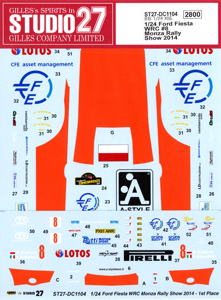 フォード フィエスタ WRC #8 モンツァ ラリーショー 2014 デカール (スタジオ27 ラリーカー オリジナルデカール No.DC1104) 商品画像