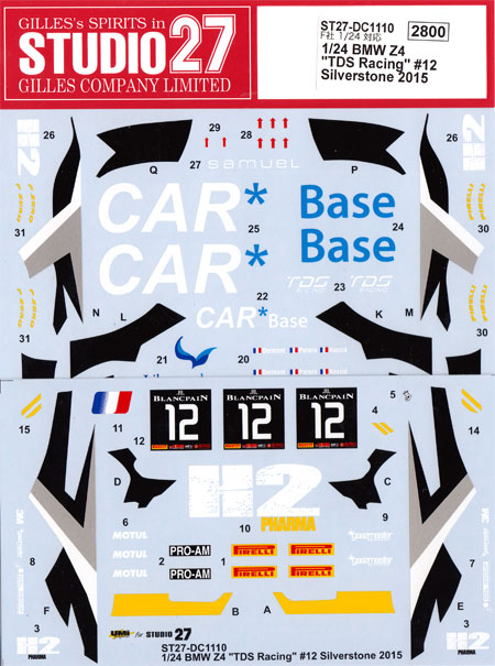 BMW Z4 TDSレーシング #12 シルバーストーン 2015 デカール (スタジオ27 ツーリングカー/GTカー オリジナルデカール No.DC1110) 商品画像