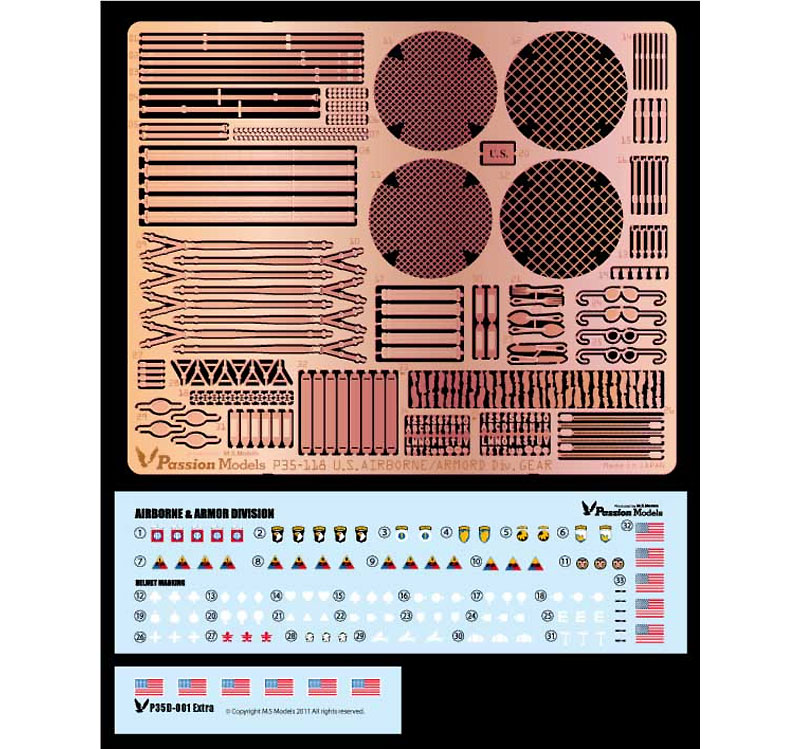 WW2 アメリカ空挺兵・機甲兵ギア & デカールセット エッチング (パッションモデルズ 1/35 AFVアクセサリー No.P35-118) 商品画像_1
