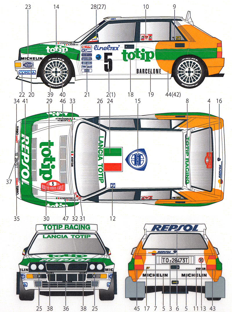 ランチア スーパーデルタ Totip #5 モンテカルロ 1993 デカール (スタジオ27 ラリーカー オリジナルデカール No.DC1118) 商品画像_2