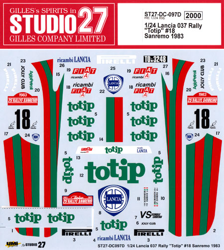 ランチア 037 ラリー Totip #18 サンレモ 1983 デカール デカール (スタジオ27 ラリーカー オリジナルデカール No.DC0097D) 商品画像