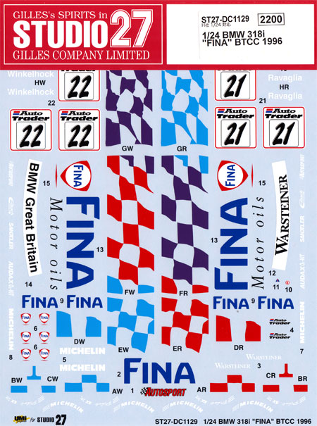 BMW 318i FINA BTCC 1996 デカール (スタジオ27 ラリーカー オリジナルデカール No.DC1129) 商品画像