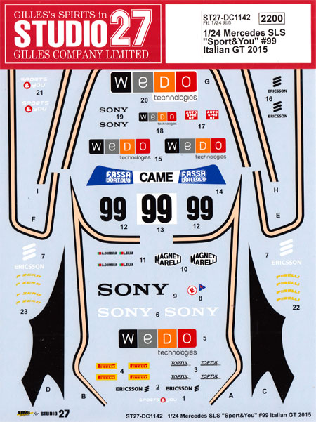 メルセデス SLS Sport&You #99 イタリアGT 2015 デカール (スタジオ27 ツーリングカー/GTカー オリジナルデカール No.DC1142) 商品画像