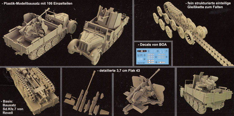 ドイツ Sd.Kfz.7 8ｔハーフトラック 後期型 Flak43 対空自走砲 プラモデル (マコ 1/72 AFVキット No.7217) 商品画像_1