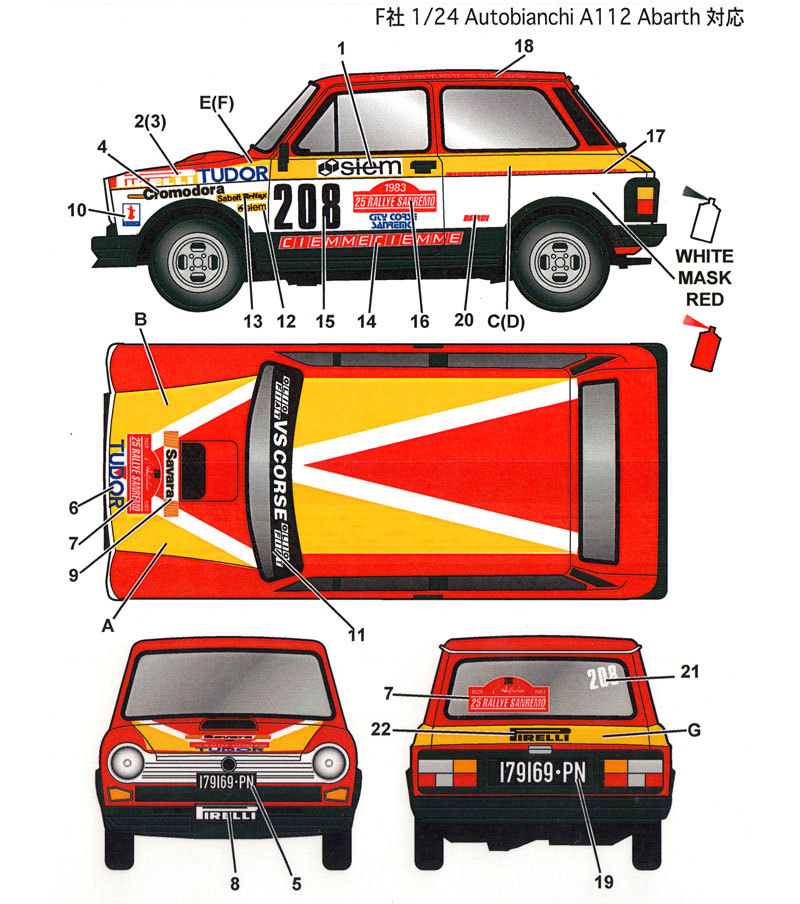 アウトビアンキ A112 アバルト #208 サンレモラリー 1982 デカール デカール (スタジオ27 ラリーカー オリジナルデカール No.DC1151) 商品画像_2