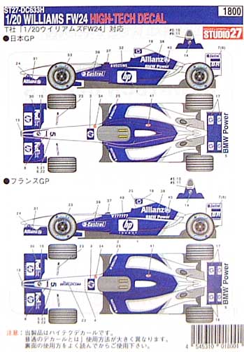 ウイリアムズ FW24 ハイテクデカール デカール (スタジオ27 F-1 オリジナルデカール No.DC633H) 商品画像_1