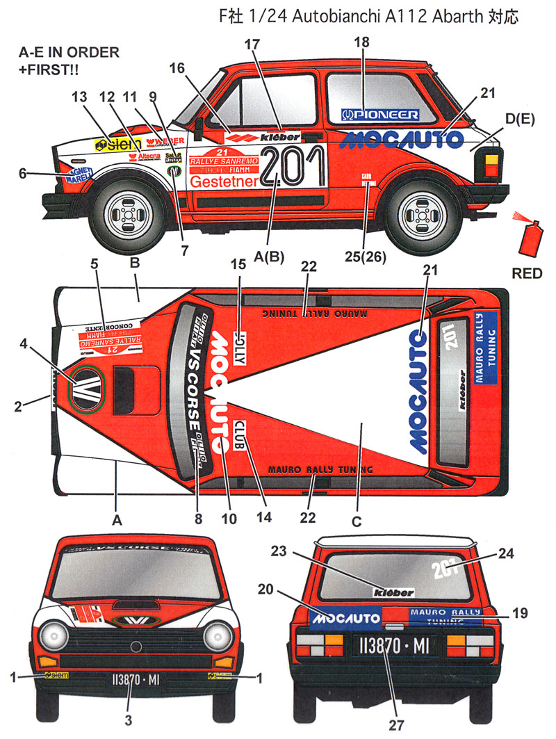 アウトビアンキ A112 アバルト フランコ・クニコ #201 サンレモラリー 1979 デカール (スタジオ27 ラリーカー オリジナルデカール No.DC1150) 商品画像_1