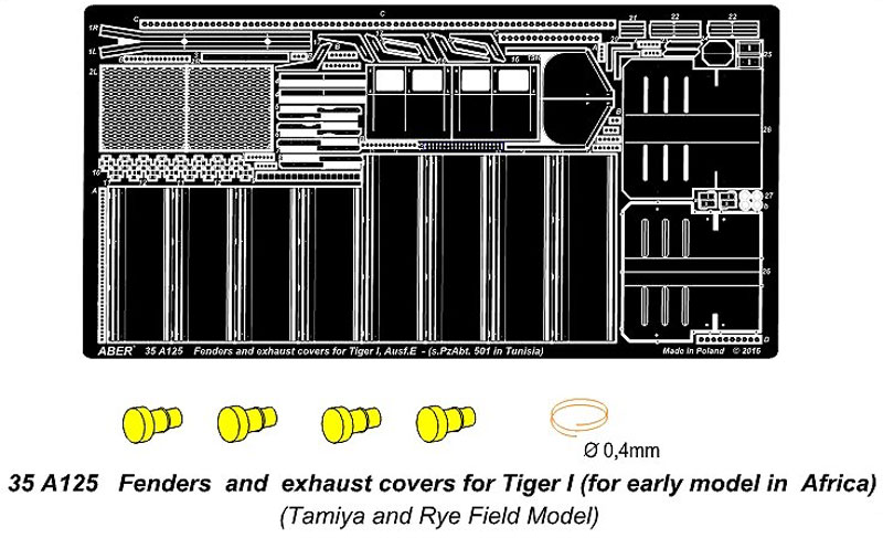 ティーガー1 極初期型 チュニジア フェンダー & 排気管カバー エッチング (アベール 1/35 AFV用エッチングパーツ No.35A125) 商品画像_1