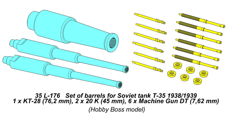 ソビエト T-35 重戦車 1938/1939年型 砲身 & 銃身セット (ホビーボス用) メタル (アベール 1/35 AFV用 砲身パーツ No.35-L176) 商品画像_1